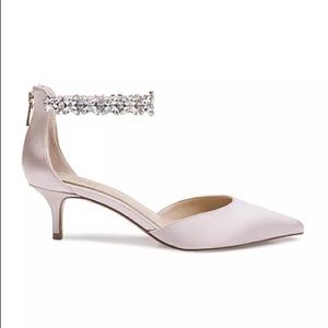 Badgley Mischka Satin Rhinestone Pointed Toe Pumps